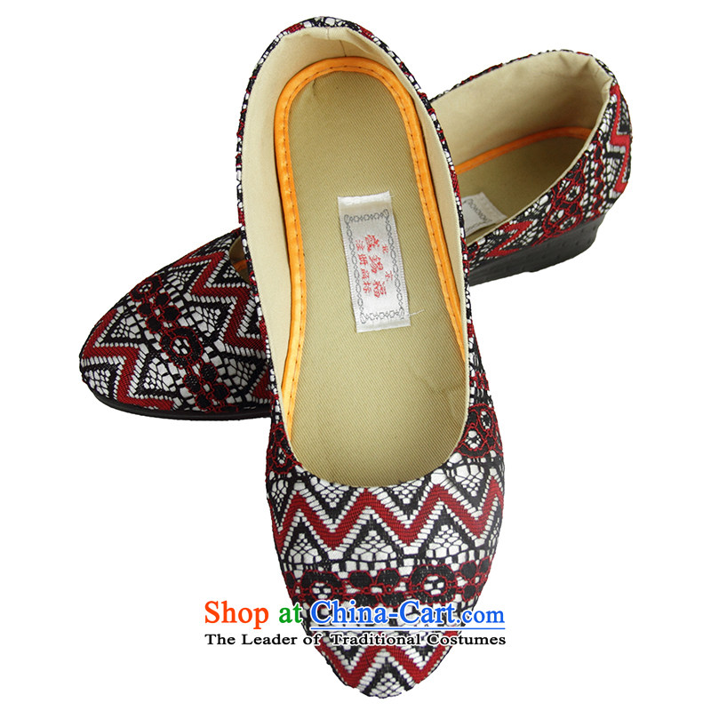 Sheng-fu autumn new Wild, single shoe old Beijing mesh upper with lace side Ms. embroidered shoes Red?38