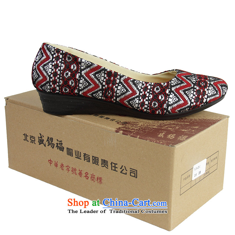 Sheng-fu autumn new Wild, single shoe old Beijing mesh upper with lace side Ms. embroidered shoes red 38, Tin Shing Fuk Shopping on the Internet has been pressed.