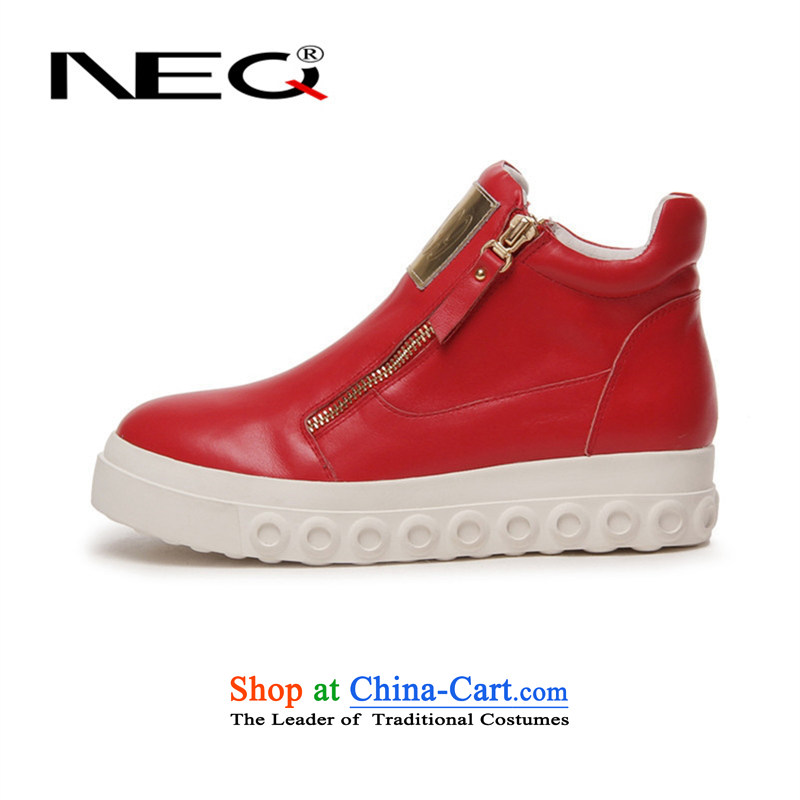 2015 new stylish NEQ comfortable leather shoe-zip round head with a flat bottom cake shoes 6 655 written submissions Red 38