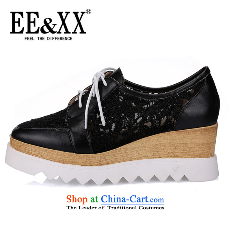 New stylish Ms. EEXX2015 slope with breathable yarn with a thick platform shoes waterproof shoe desktop 9-529-0488 Black?34