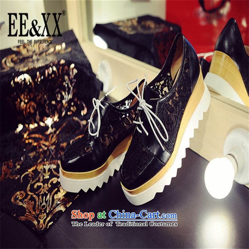 New stylish Ms. EEXX2015 slope with breathable yarn with a thick platform shoes waterproof shoe desktop 9-529-0488 black 34,EE&XX,,, shopping on the Internet