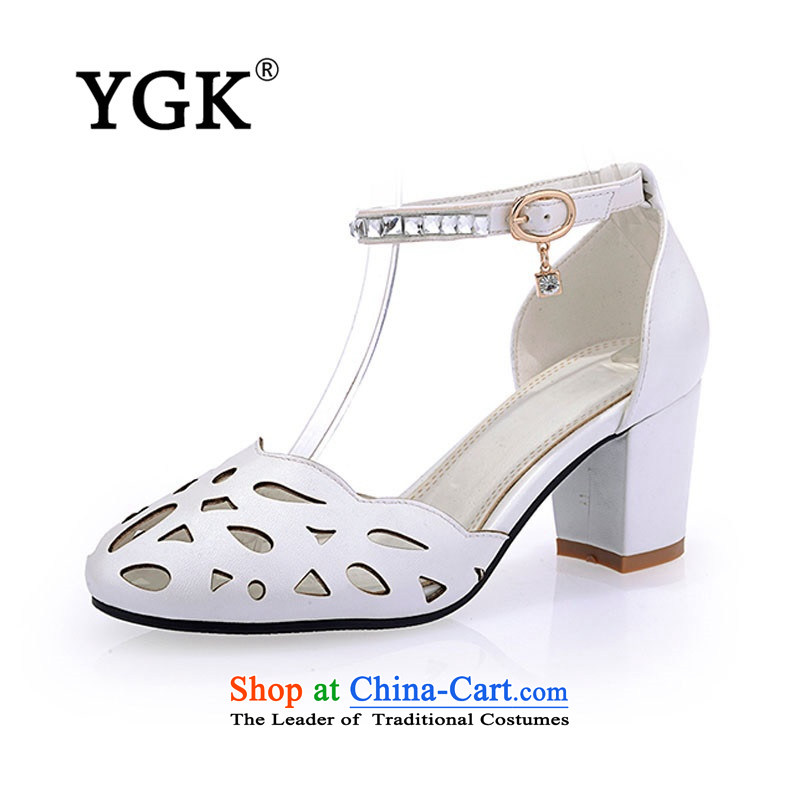 Ygk genuine 2015 Spring/Summer sexy new biological hollow WITH BAOTOU sandals female round head rough with Korean Modern water drilling women shoes Commission 90 PINK 36,YGK,,, shopping on the Internet