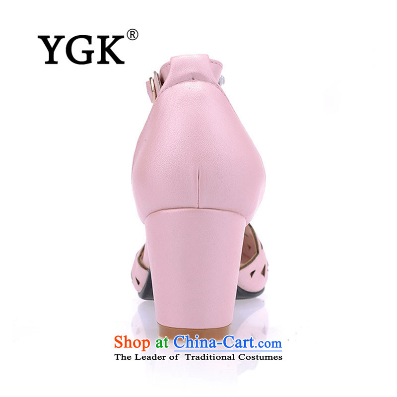 Ygk genuine 2015 Spring/Summer sexy new biological hollow WITH BAOTOU sandals female round head rough with Korean Modern water drilling women shoes Commission 90 PINK 36,YGK,,, shopping on the Internet