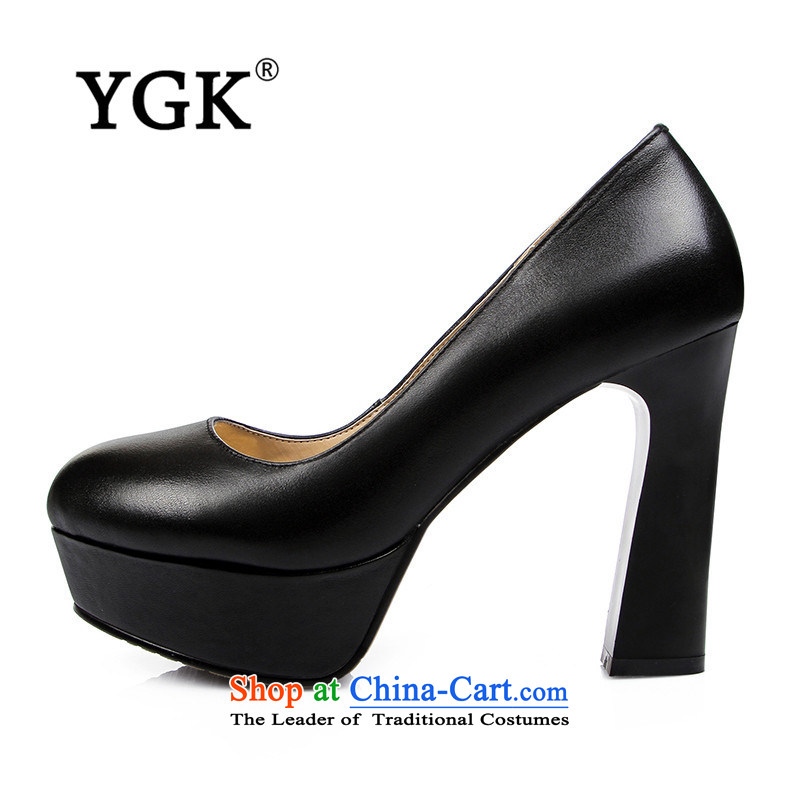 Ygk counters in spring and autumn genuine new women's waterproof Desktop Thick with ultra-high with black leather shoes Occupational 6,241 officers black 38,YGK,,, shopping on the Internet