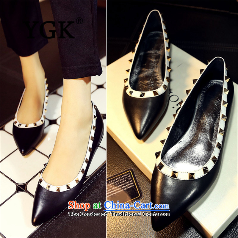 Counters genuine YGK Chic and comfortable shoes and leisure autumn pointed tip of England women shoes flat bottom rivets arrangements shoes 5310 Black 36,YGK,,, shopping on the Internet