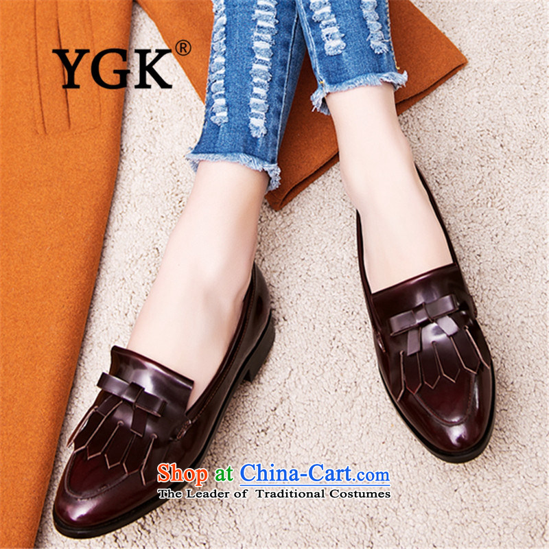 Ygk counters genuine autumn, a relaxing and comfortable stylish girl round head of England retro-su single Shoes, Casual Shoes, wine red 34,YGK,,, 6614 Online Shopping