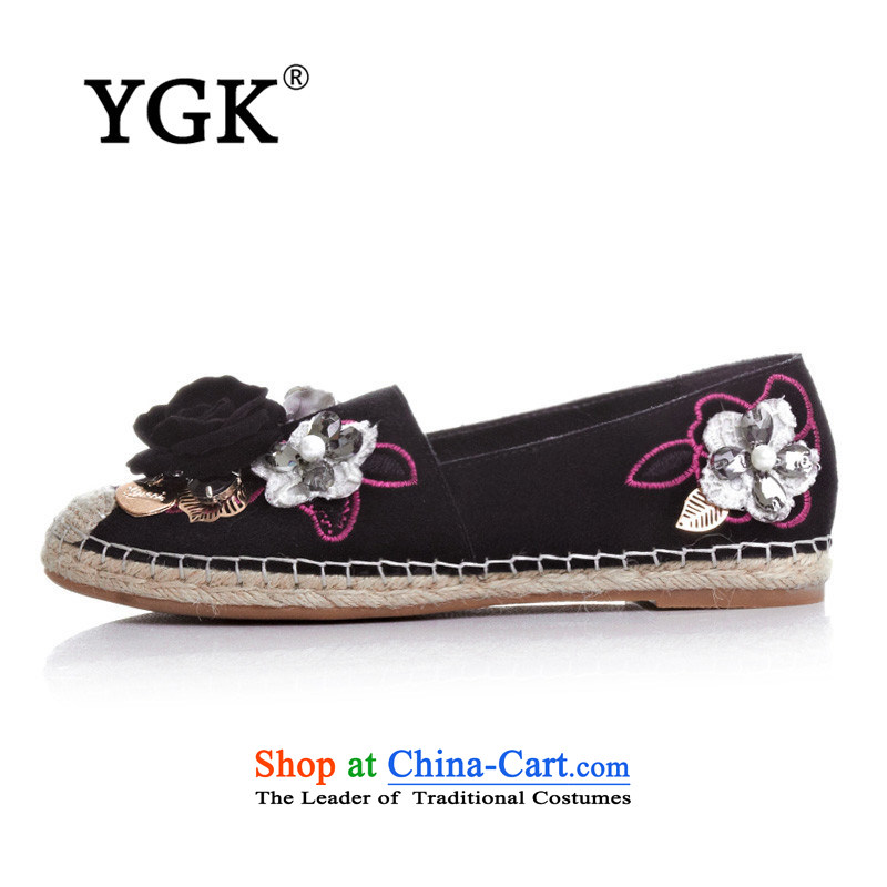 Counters genuine YGK2015 Spring New Western Stylish retro vellum women shoes comfortable flat bottom water drilling single shoes  4,738 Black?36