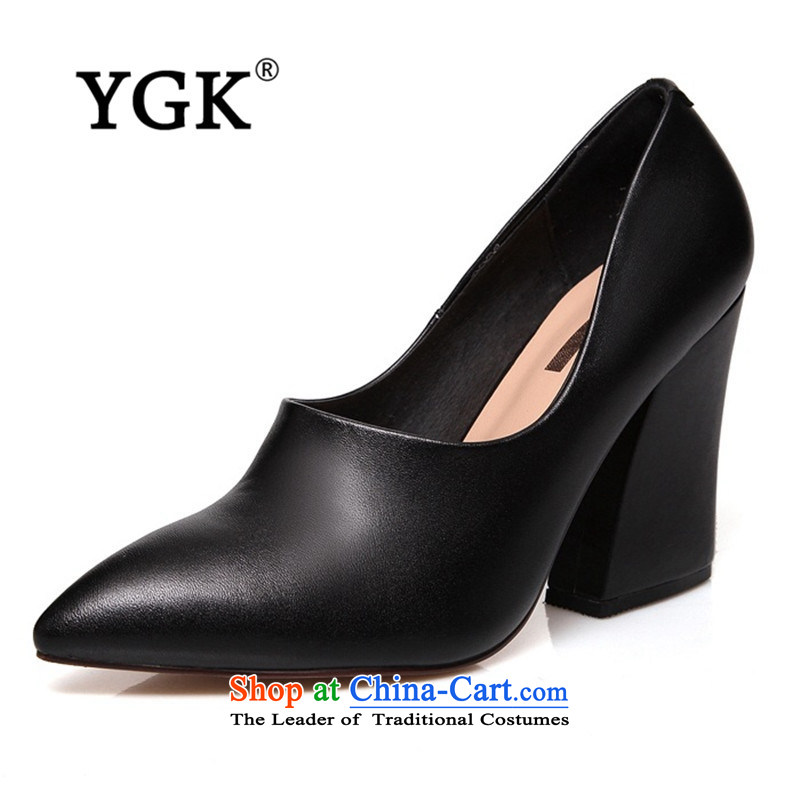 Counters genuine YGK relaxing and comfortable stylish autumn new women's shoe with bold pointed-toe high-heel shoes arrangements shoes 5940 Black?39