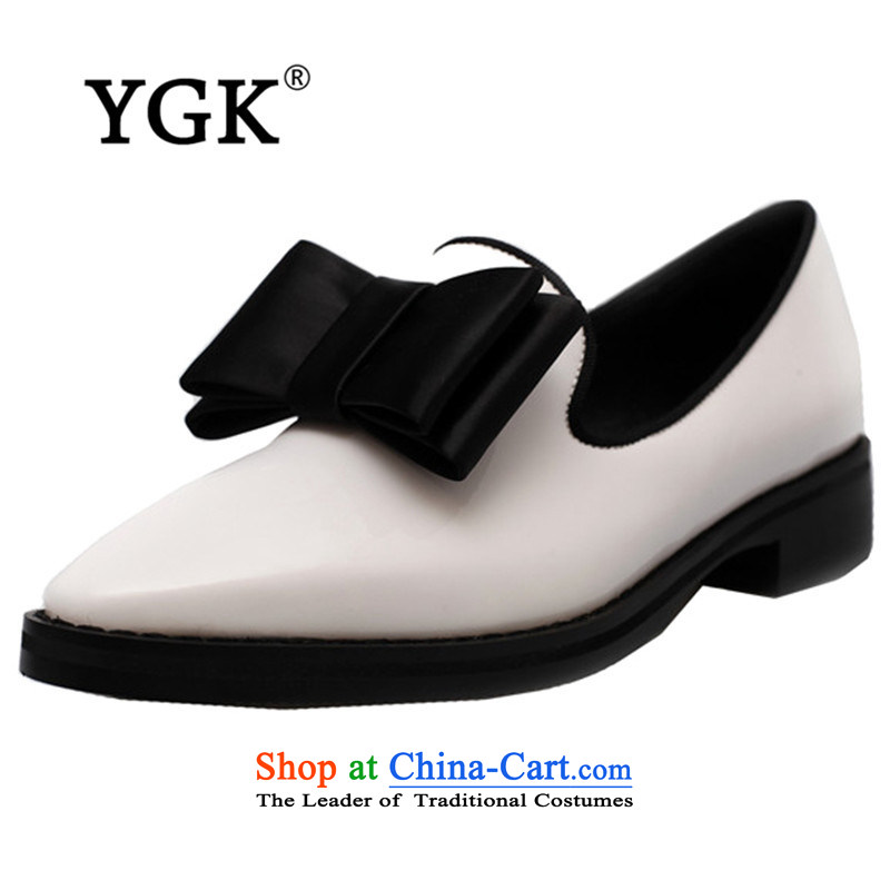Ygk counters genuine autumn new stylish casual American Bow Tie Shoe flat bottom points click women 1968 White Light?36
