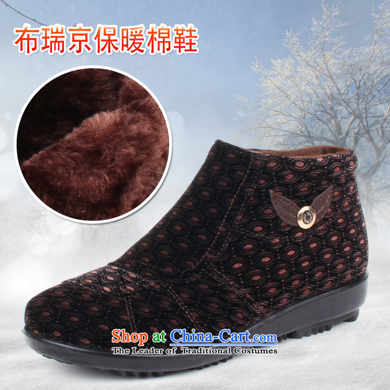 2015 WINTER thick plush cotton shoes Comfort Women warm mother shoe side zip Leisure Short barrel elderly shoes traditional old Beijing T90302 coffee-colored T90302 mesh upper 35
