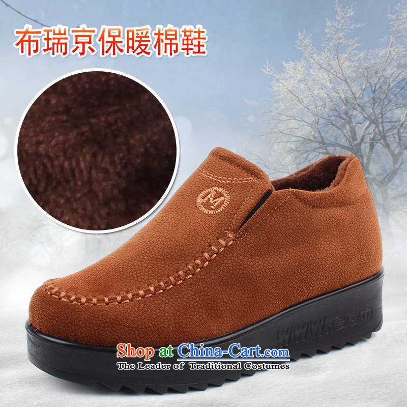2015 WINTER new stylish sweet mother shoe the thick wool warm old Beijing mesh upper pedalling with one foot lazy people shoes low daily leisure shoes female cotton shoes 517 coffee-colored?517 38