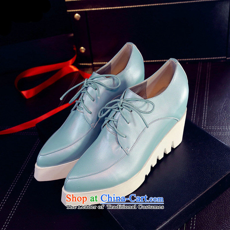 Counters YGK genuine new western tip of the tether strap leisure shoes increased within a single flat bottom slope with a lady's shoe _28.7 Blue 35