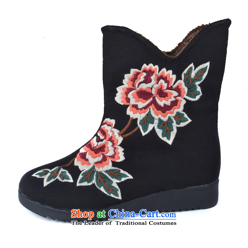 Lun Cheung Shui (LINXIANGRUI) old Beijing women shoes winter of mesh upper with thick ethnic comfort kit pin embroidered ladies boot leisure flat bottom shoot the black 37, lint-free K-038 Lun Cheung Shui (LINXIANGRUI) , , , shopping on the Internet