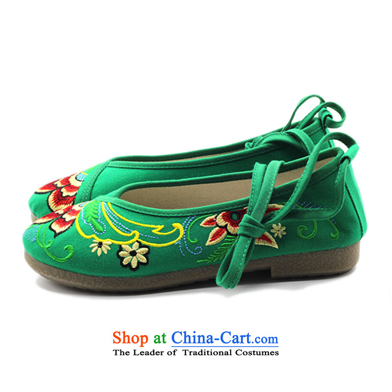 Is small and the ethnic tendon mesh upper floor embroidered shoes ZCA5001 womens single green 39 is small-mi (LOVELY BEAUTY , , , shopping on the Internet