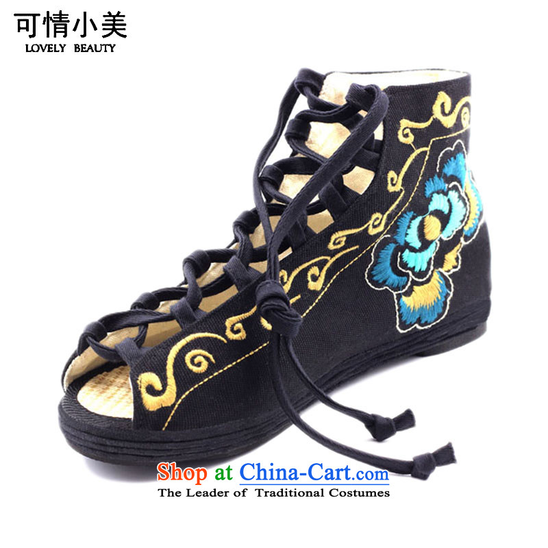 Is small and the bottom layer of thousands of ethnic embroidered with characteristics of female sandals cotton embroidered shoes ZCA012 black 34