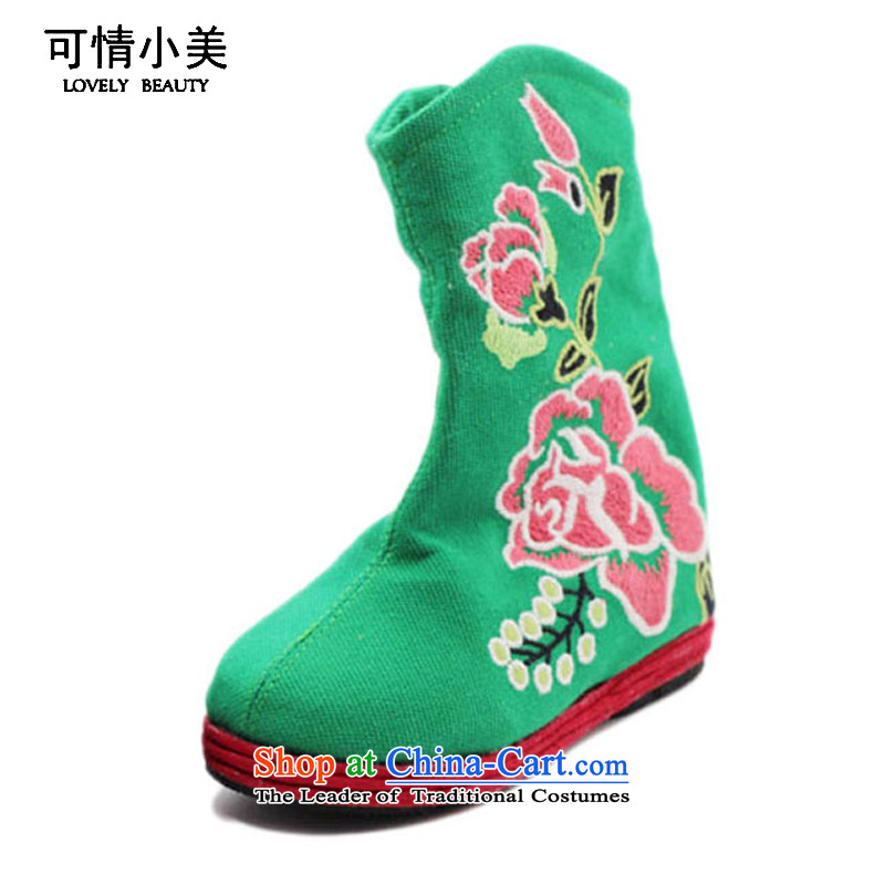 Is small and the old Beijing mesh upper ethnic pure cotton thousands of children boots?ZCA03 embroidered ground?Green?20
