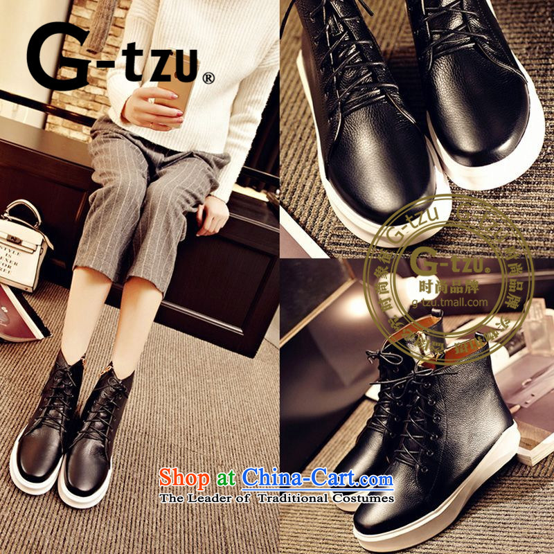 The new 2015 gtzu round head Martin boots flat bottom bootie stylish flat with the girl with a casual women shoes 1854 Black 37,G-TZU,,, shopping on the Internet