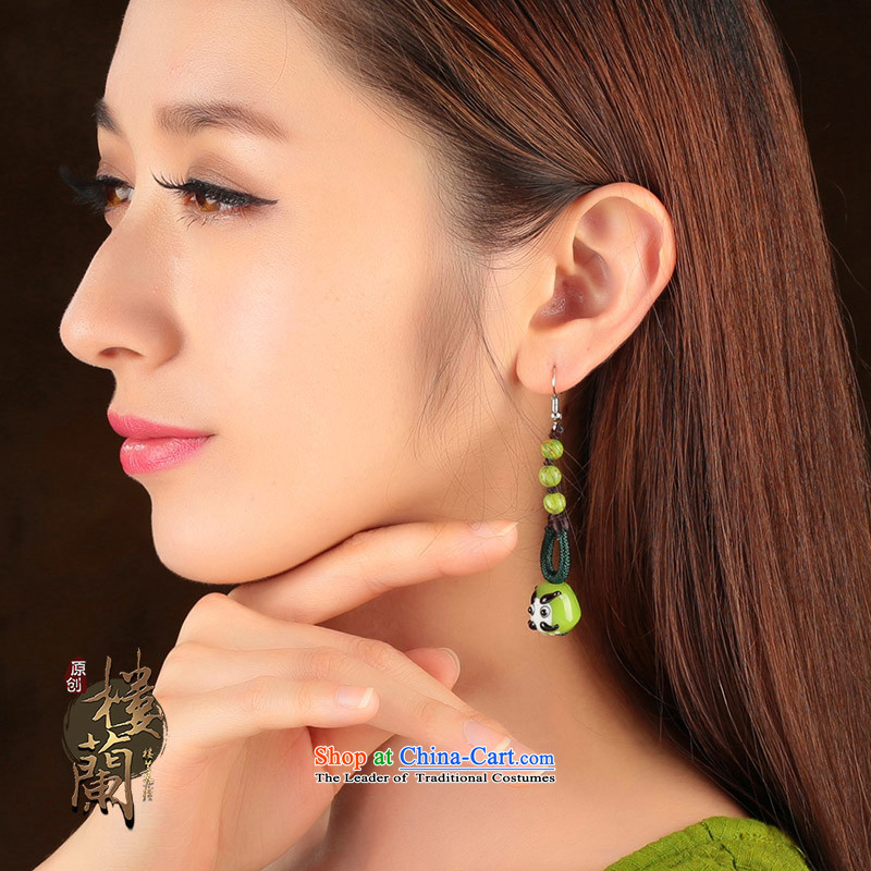 Green glass, ear ornaments nation manually wind earrings long female ancient style classical ear hook __ Fall Arrest 925 Yingerh Cod ANTI-ALLERGY plus 2 Yuan, possession of the United States , , , shopping on the Internet