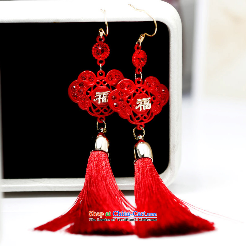 Card Lomé Ear Ornaments New Year Verbruggen large red well fields of ethnic Chinese knots of earrings cheery girl brides married long crystal edging ears pierced ears fall arrester ,CAROMAY,,, shopping on the Internet