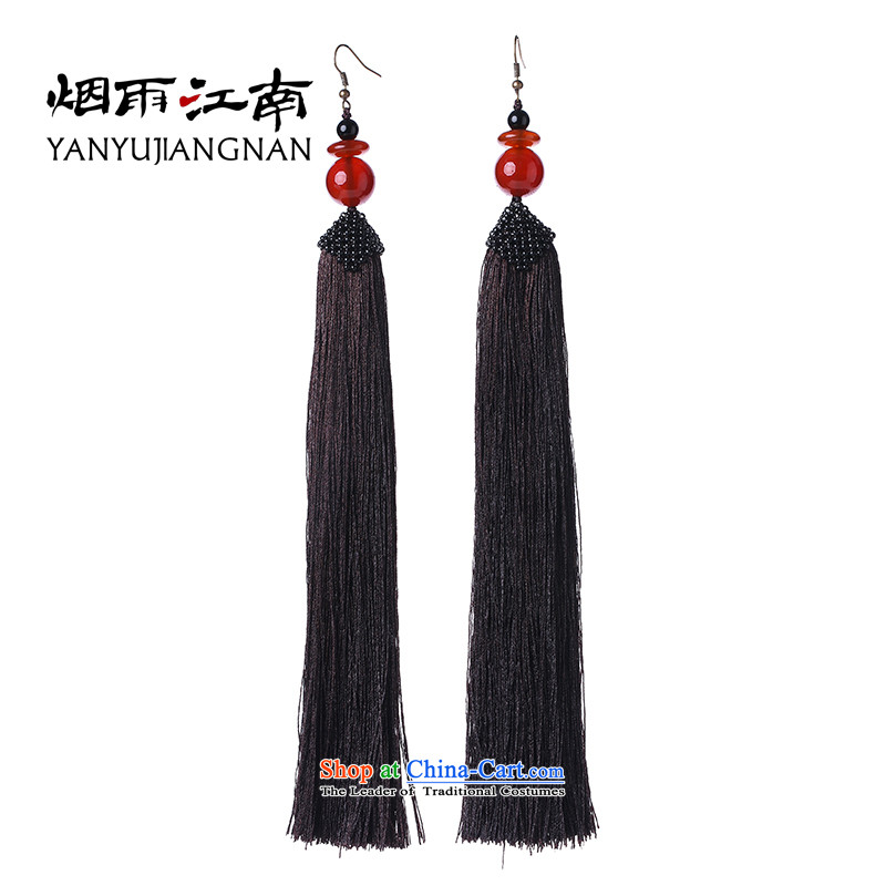Gangnam-gu rainy earrings long exaggerated edging agate national China wind long stage accessories