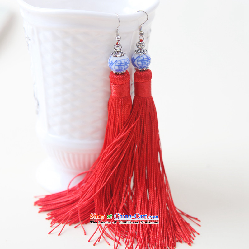 Song is colorful and stylish blue ceramic edging earrings ear Fall Arrest of ethnic manually retro China wind blue-Hi - Red
