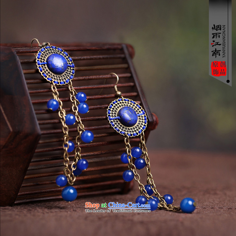 Gangnam-gu rainy jewelry earrings blue Classical China wind retro long national wind 925 silver bold, rain ear Gangnam , , , shopping on the Internet