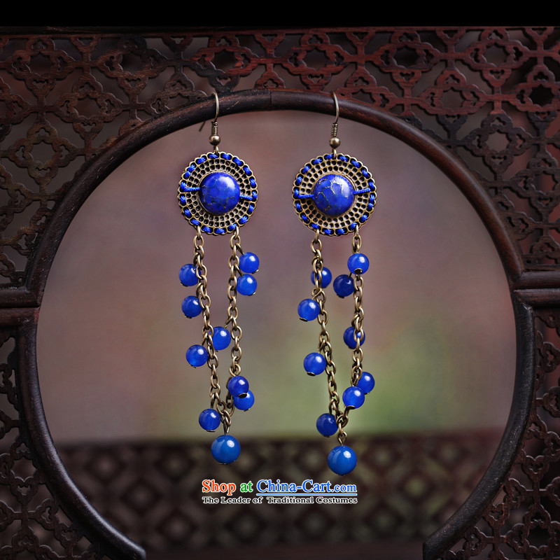 Gangnam-gu rainy jewelry earrings blue Classical China wind retro long national wind 925 silver bold, rain ear Gangnam , , , shopping on the Internet
