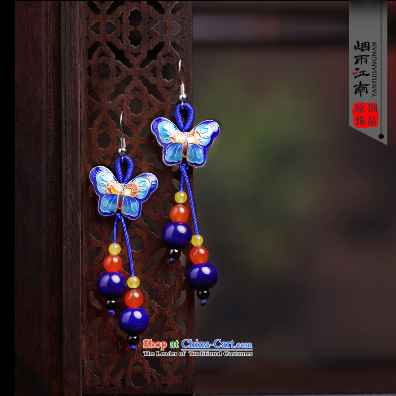 Gangnam-gu rainy Cloisonne Accessory butterfly earrings classic Chinese ethnic temperament long ear hook 925 silver bold, rain Gangnam , , , shopping on the Internet