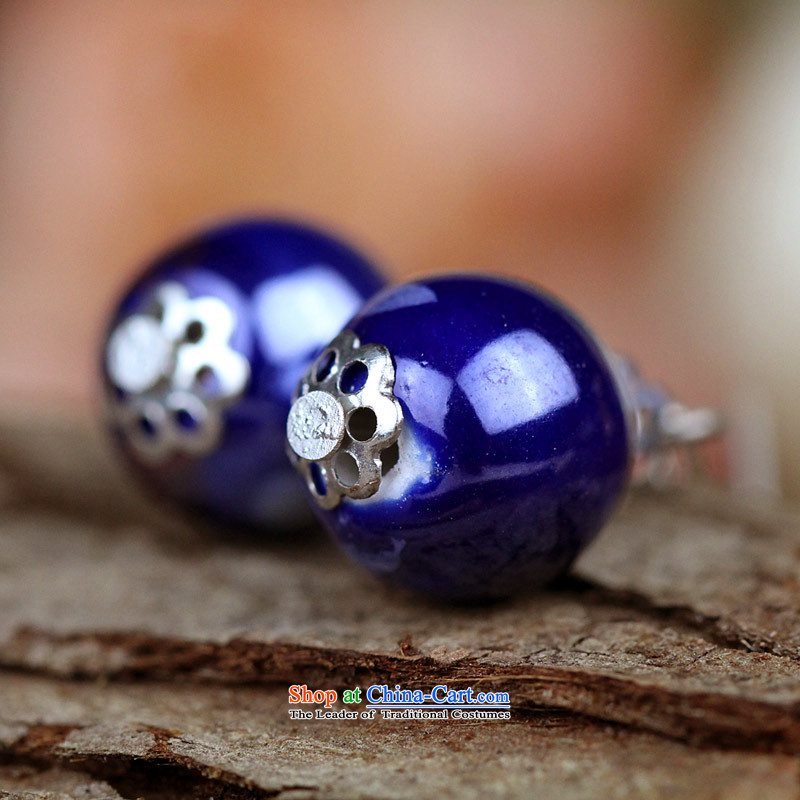 Jing Huan Sleek and versatile Chinese Folk Wind creative retro personality manually ornaments ceramic accessories PORCELAIN BEADS JERG011 earrings ear ear ornaments fall arrest blue 蒾, Lin has been pressed shopping on the Internet