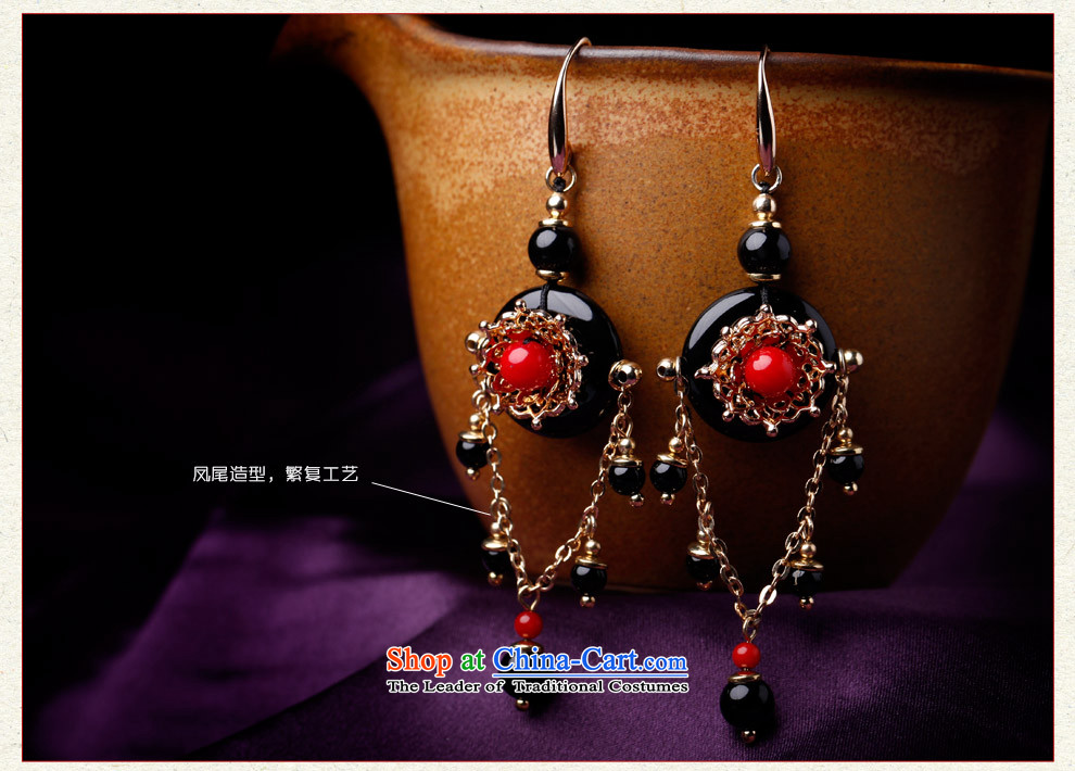 Phoenix Nirvana original earrings female black agate plating Stylish retro real gold manually Ear Ornaments China wind accessories Zhu yarn curtain earrings picture, prices, brand platters! The elections are supplied in the national character of distribution, so action, buy now enjoy more preferential! As soon as possible.