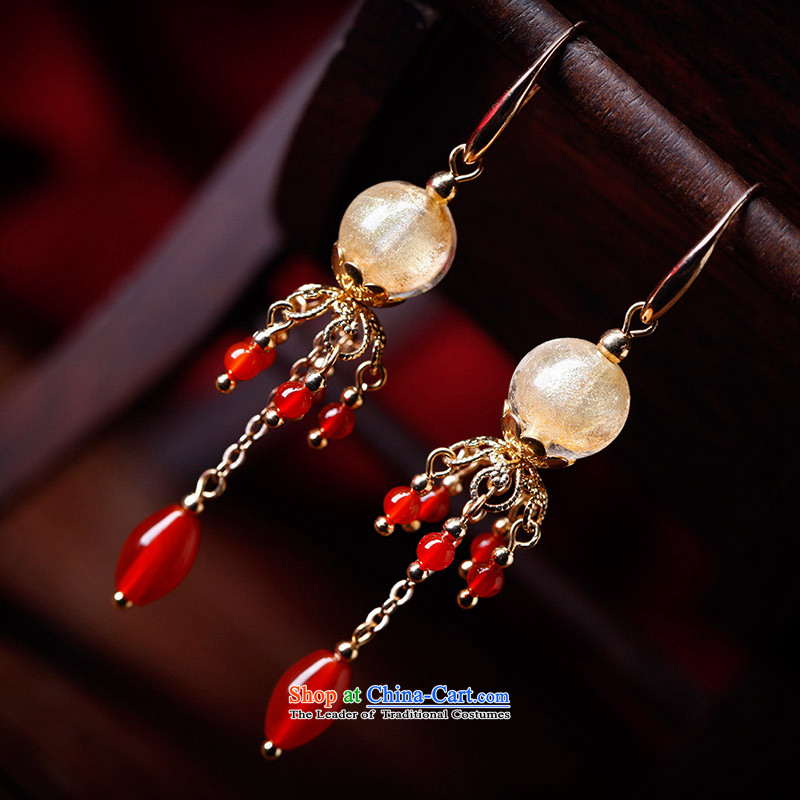 Phoenix Nirvana original earrings female Red Agate edging glass beads of real gold plated Ear Ornaments China wind ornaments wind load balancing earrings Phoenix Nirvana , , , shopping on the Internet