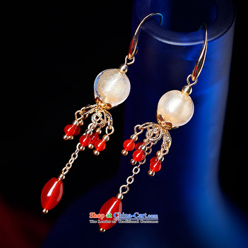 Phoenix Nirvana original earrings female Red Agate edging glass beads of real gold plated Ear Ornaments China wind ornaments wind load balancing earrings Phoenix Nirvana , , , shopping on the Internet