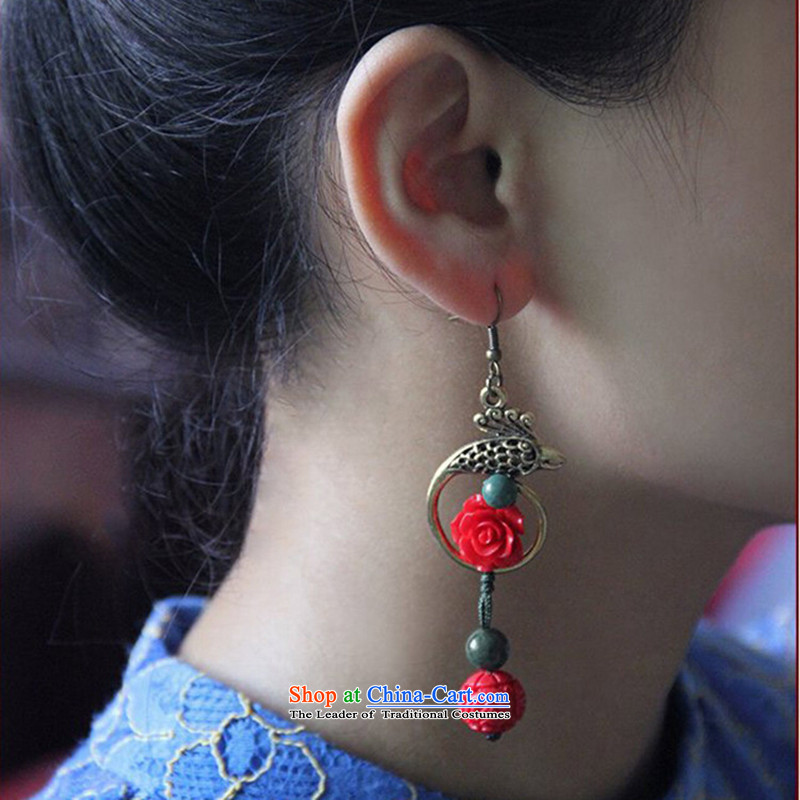 Hanata for China wind Classical Rose Peacock earrings female retro ethnic costume qipao fall arrester ear ear ornaments magenta, flower shop online for , , ,