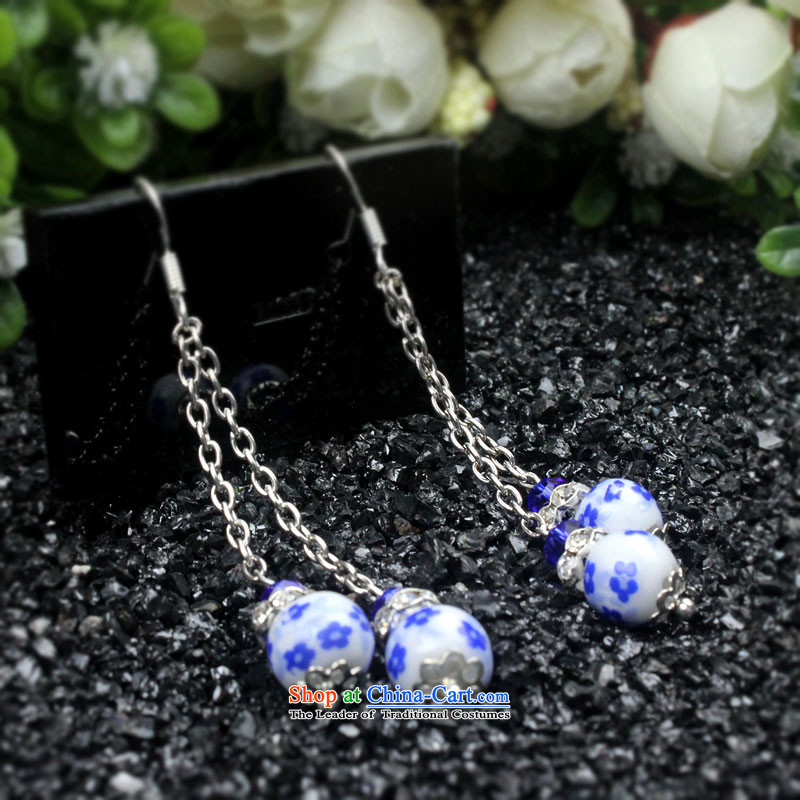 Jing Huan Stylish retro Chinese Folk Wind creative personality manually jewelry accessories ceramic blue-and-PORCELAIN BEADS JERG013 earrings ear ear ornaments Fall Arrest