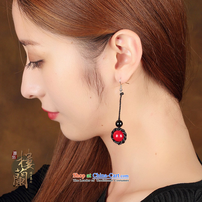 Red ancient style of ethnic earrings temperament retro long ancient costume of Agate Pendant ear ear ornaments female plain alloy earhook copper-colored_high hardness, not easy to deform, possession of the United States , , , shopping on the Internet