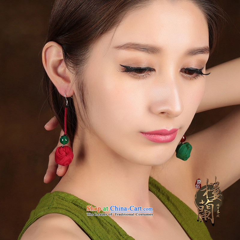 Ethnic earrings long temperament fabrics agate retro ear Fall Arrest China wind costume ear ornaments female one red and one green _______ Common alloy earhook_high hardness, not easy to deform, possession of the United States , , , shopping on the Intern