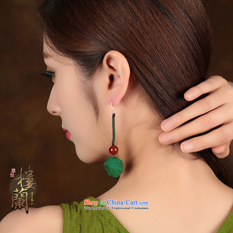 Ethnic earrings long temperament fabrics agate retro ear Fall Arrest China wind costume ear ornaments female one red and one green _925 ANTI-ALLERGY_tick Yingerh Cod plus $2, the United States has been pressed shopping on the Internet