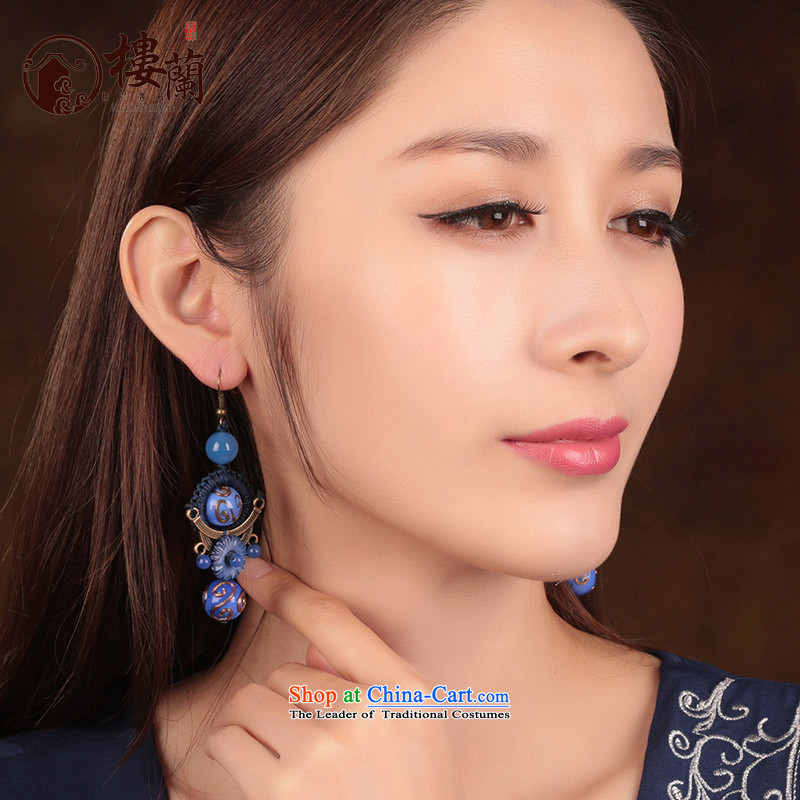 Blue glass earrings women ancient classical agate long temperament ear fall arrest girls China wind ear ornaments switch Ear Clip copper-colored _Fit No Kungkuan plus 2 Yuan, possession of the United States , , , shopping on the Internet