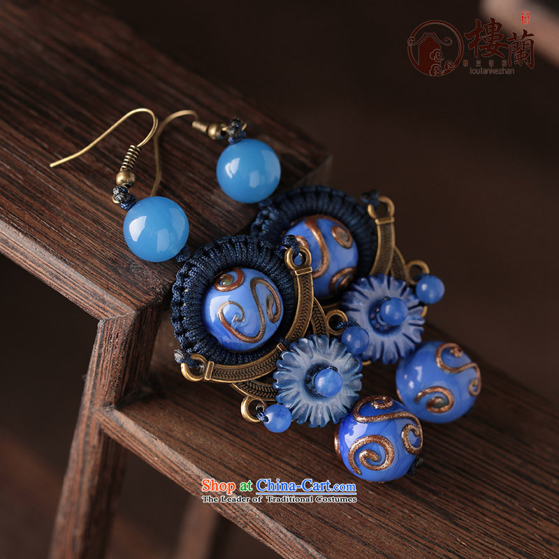 Blue glass earrings women ancient classical agate long temperament ear fall arrest girls China wind ear ornaments 925 Yingerh Cod check_ANTI-ALLERGY plus 2 Yuan, possession of the United States , , , shopping on the Internet