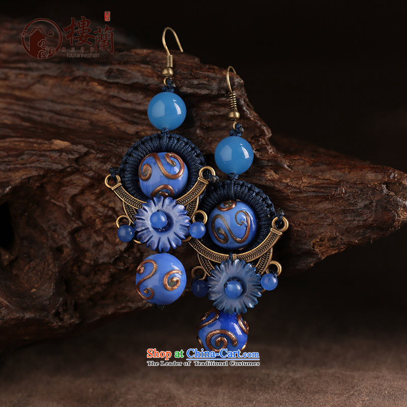 Blue glass earrings women ancient classical agate long temperament ear fall arrest girls China wind ear ornaments ordinary alloy earhook copper-colored_high hardness, not easy to deform, possession of the United States , , , shopping on the Internet