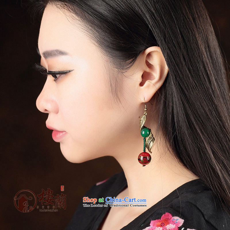 Green glass ornaments Red Agate ancient style China wind earrings long temperament female ancient ear ear ornaments fall arrest ordinary alloy earhook copper-colored_high hardness, not easy to deform, possession of the United States , , , shopping on the