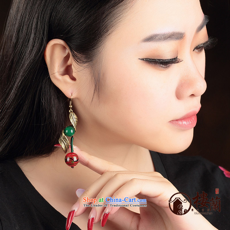 Green glass ornaments Red Agate ancient style China wind earrings long temperament female ancient ear ear ornaments fall arrest ordinary alloy earhook copper-colored_high hardness, not easy to deform, possession of the United States , , , shopping on the