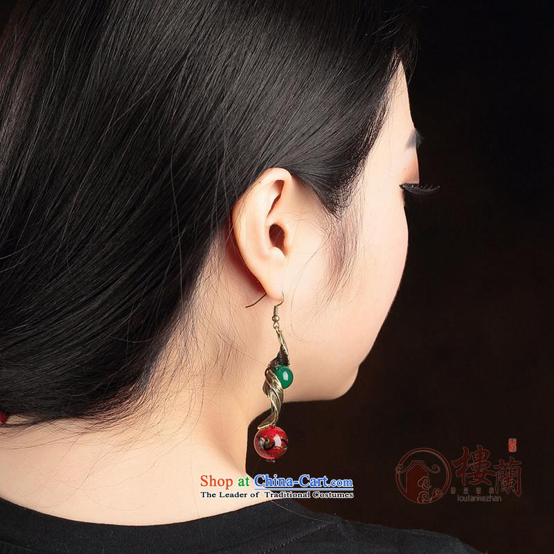 Green glass ornaments Red Agate ancient style China wind earrings long temperament female ancient ear ear ornaments fall arrester for Ear Clip copper-colored _Fit No Kungkuan plus 2 Yuan, possession of the United States , , , shopping on the Internet