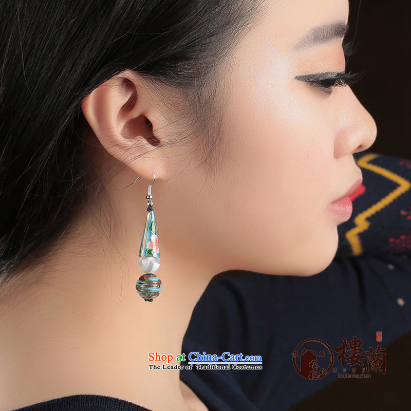 Ethnic earrings female long ancient ear ear fall arrester temperament hanging glass retro jewelry Cloisonne Accessory female switch Ear Clip Silver _Fit No Kungkuan, 2 from $US , , , shopping on the Internet