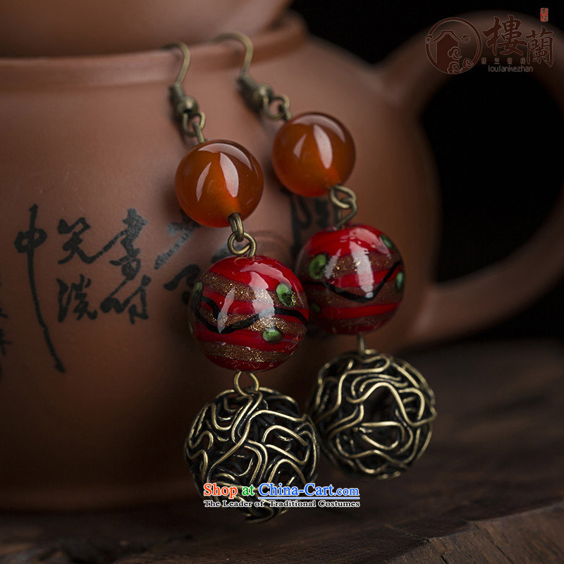 Original China wind earrings retro sheikhs wind ear fall arrest without Kungkuan glass agate short of Ear Ornaments ordinary alloy earhook copper-colored_high hardness, not easy to deform, possession of the United States , , , shopping on the Internet