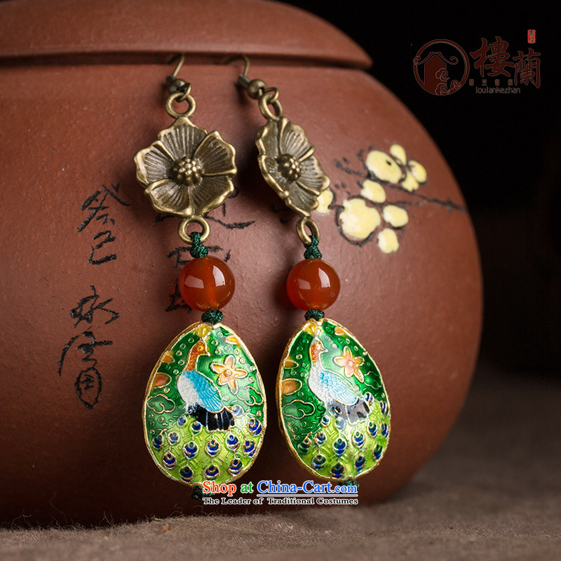 China wind Cloisonne Accessory agate ornaments of ethnic earrings no Kungkuan Ear Clip retro ear fall arrest girls ordinary alloy earhook copper-colored __, not easy to deform the hardness is high