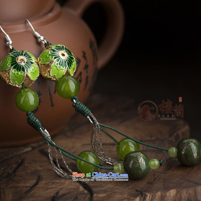 Green Cloisonne Accessory ethnic earrings ear fall arrest long ancient aura Stylish ornaments wind sheikhs female plain alloy earhook_high hardness, not easy to deform, possession of the United States , , , shopping on the Internet