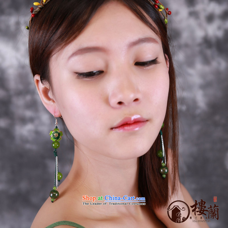 Green Cloisonne Accessory ethnic earrings ear fall arrest long ancient aura Stylish ornaments wind sheikhs female plain alloy earhook_high hardness, not easy to deform, possession of the United States , , , shopping on the Internet