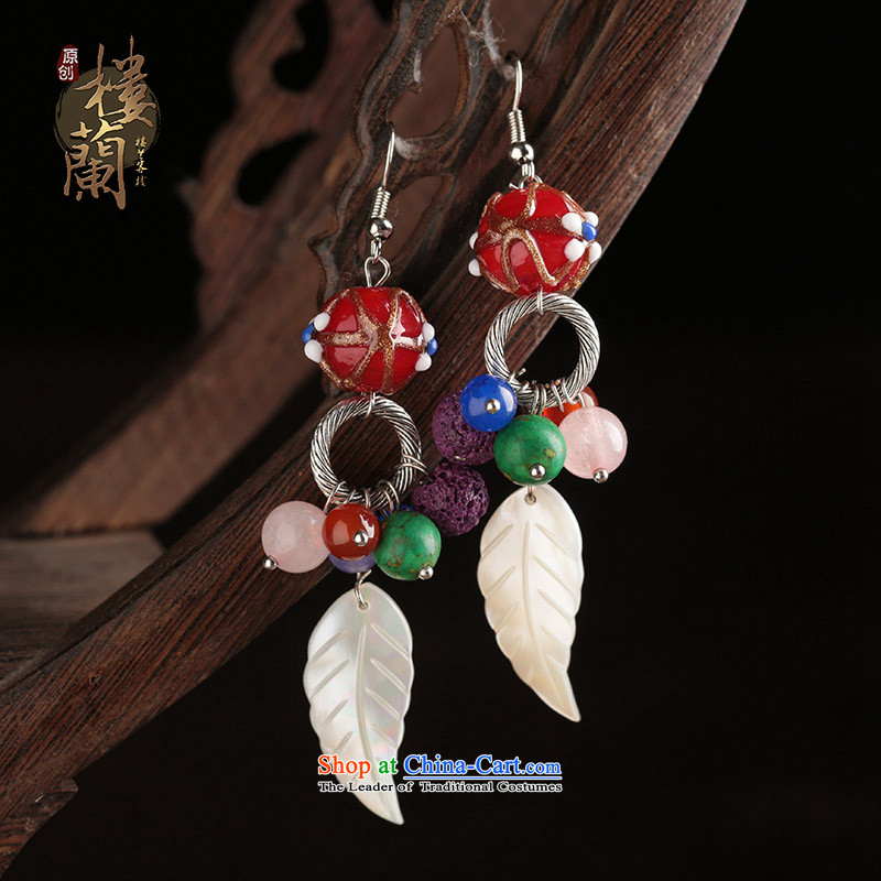 Seashell leaves glass powder Crystal Jewelry products ancient style of ethnic earrings ear fall arrest long female switch Ear Clip _2_