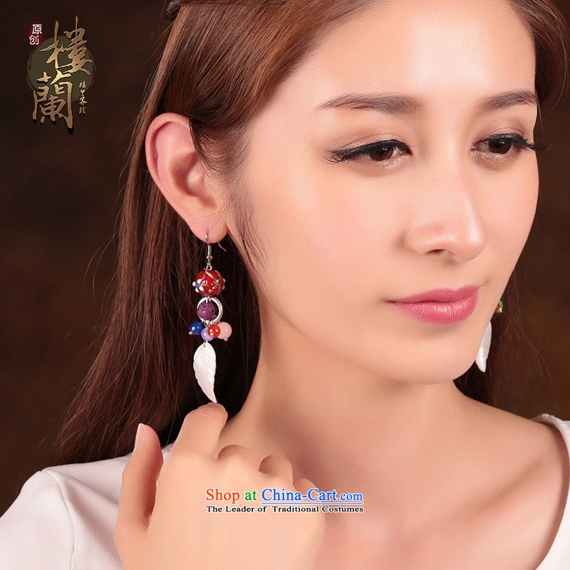 Seashell leaves glass powder Crystal Jewelry products ancient style of ethnic earrings ear fall arrest long female plain alloy earhook copper-colored_high hardness, possession of the United States is not easily shopping on the Internet has been pressed.